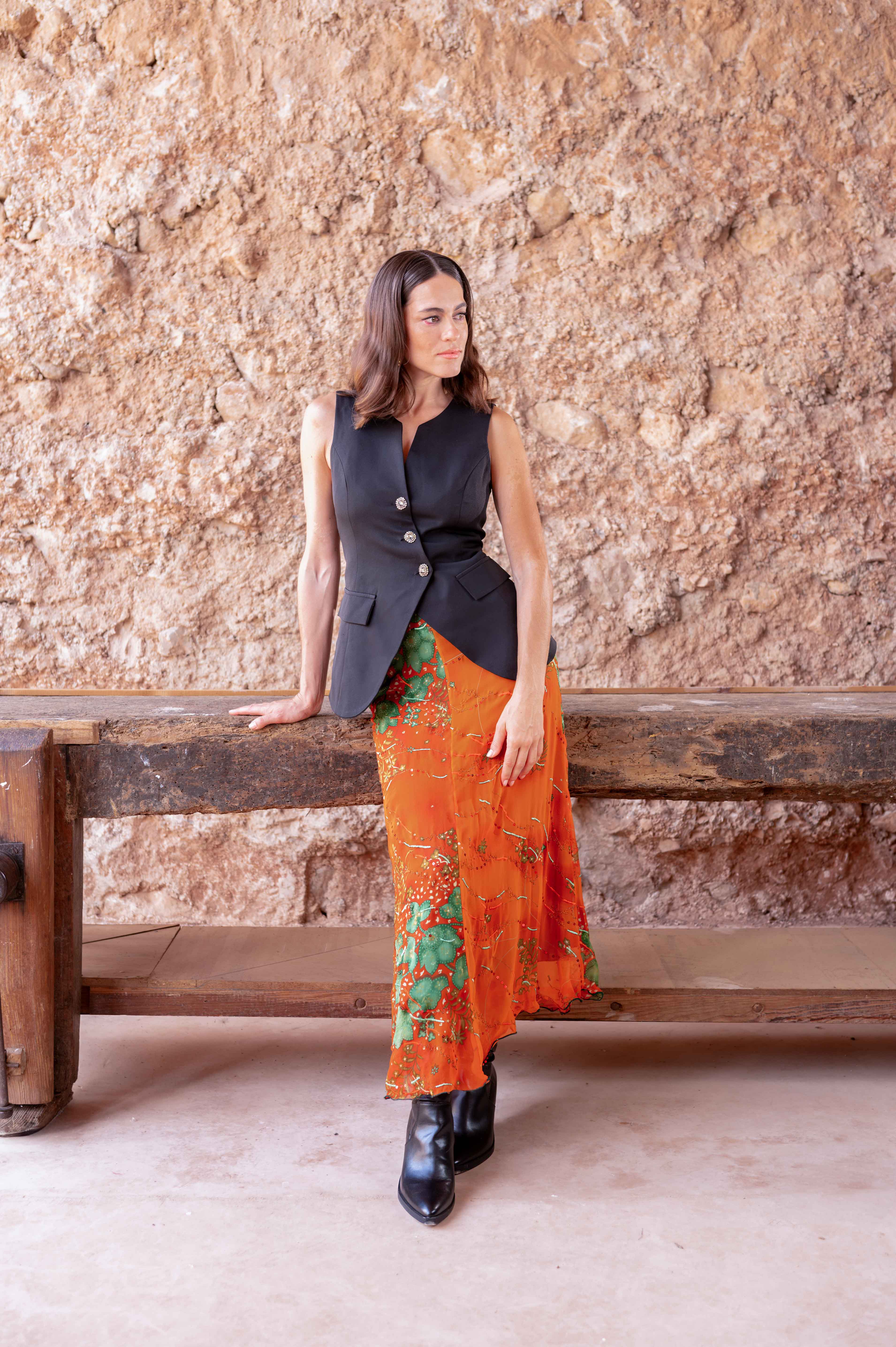 Falda Dama silk bordada
