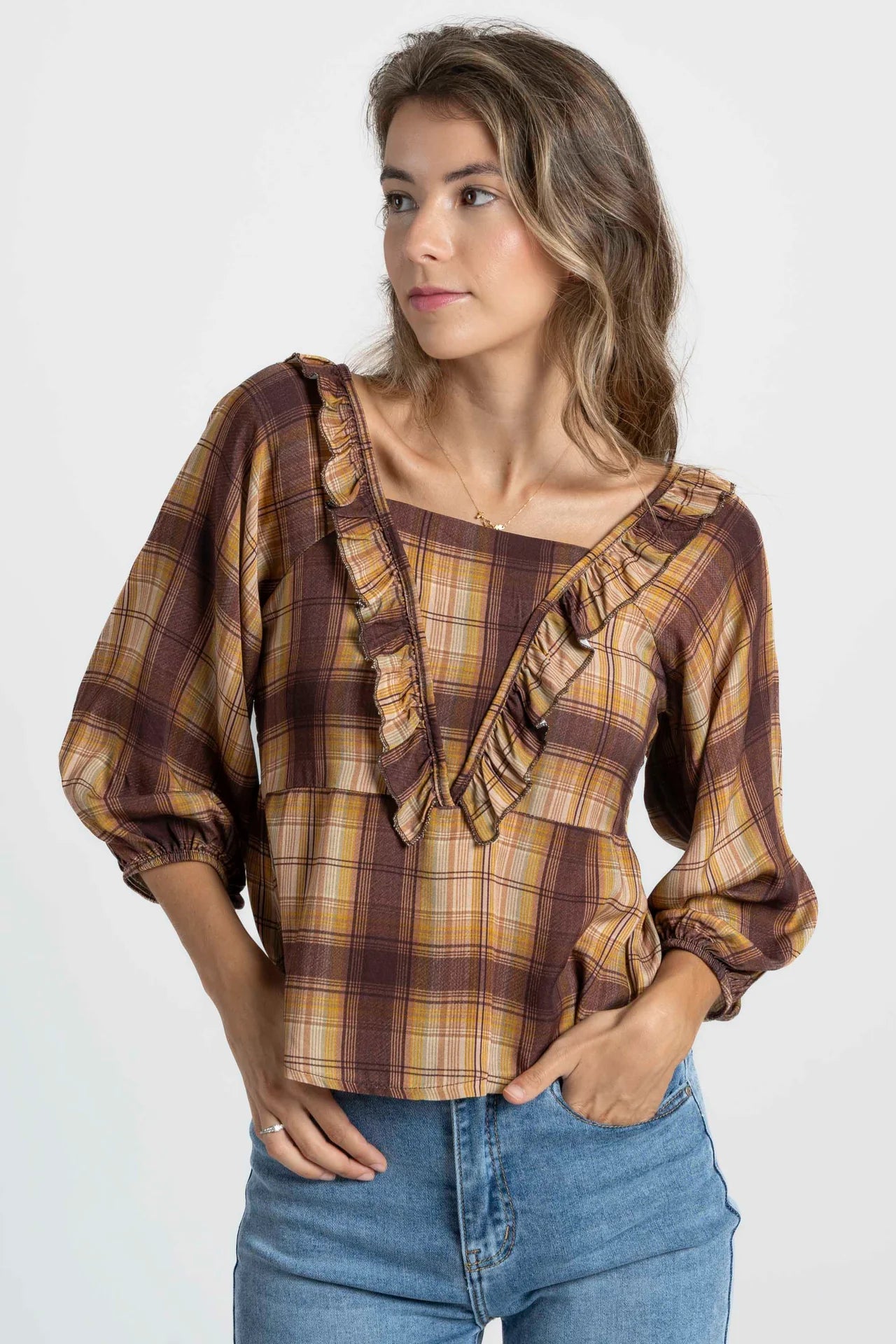 Blusa rombos ciruela