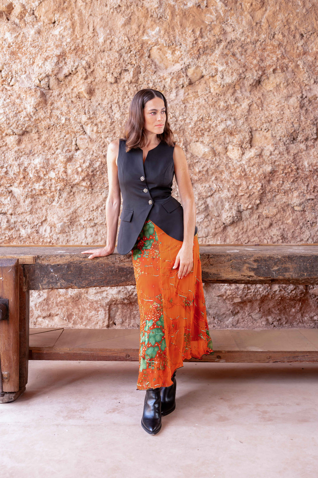 Falda Dama silk bordada